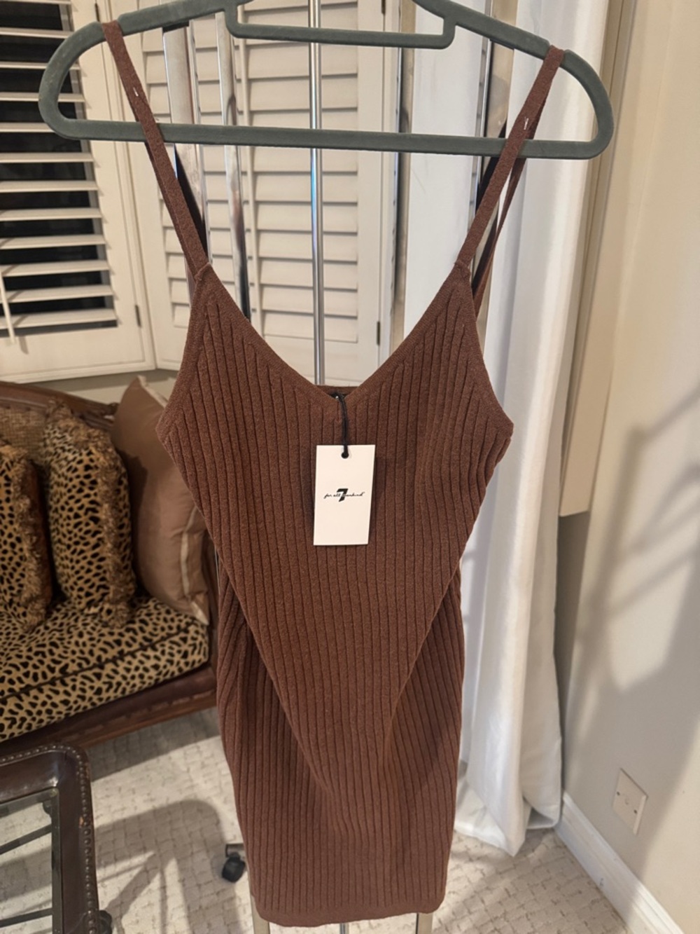 7 For All Mankind Brown Ribbed Mini Dress